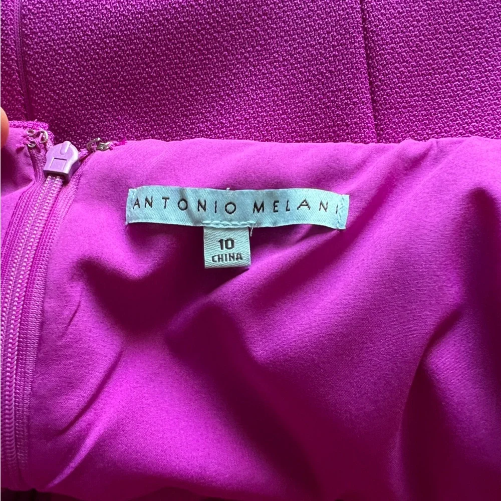 Antonio Melani Tailored Sheath Dress Size 10 Purple Ruffle Off-Shoulder - Picture 10 of 15